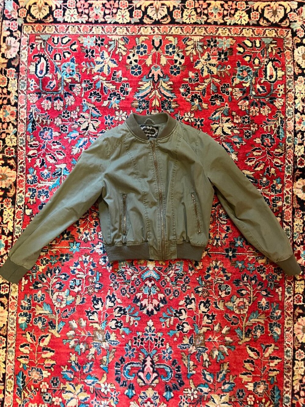 Vintage Khaki Bomber Jacket 100% Cotton